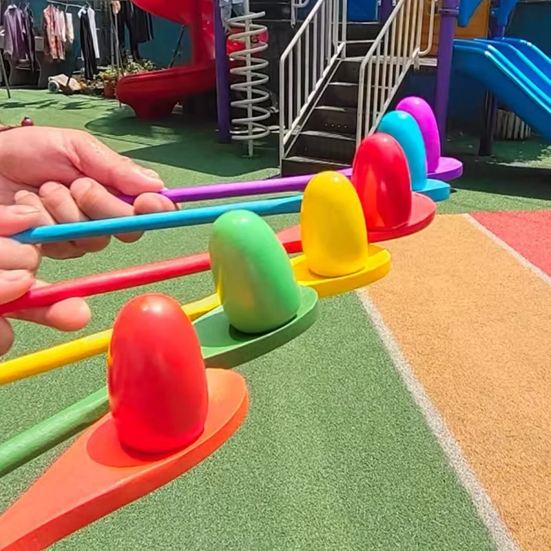 Juguete de juego divertido al aire libre para niños, cuchara de huevo, equilibrio, deporte, cuchara de madera, lanzamiento de bolas, entrenamiento de sentido, Educación Temprana, rompecabezas, juego de fiesta