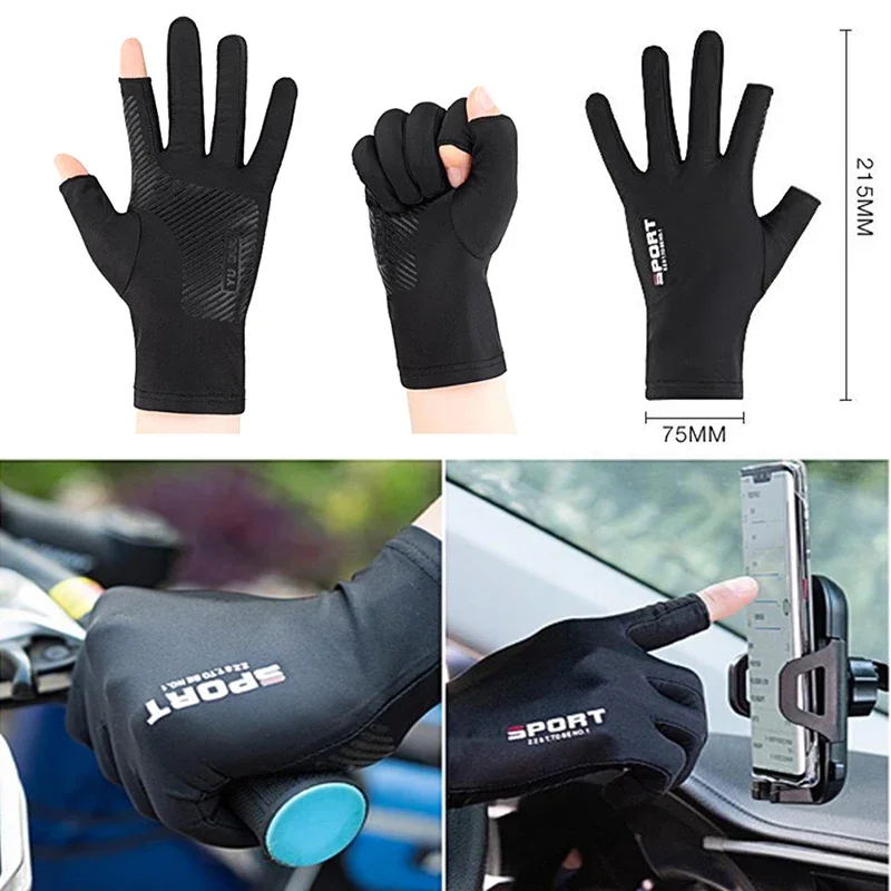 Luvas da pesca do esporte exterior, tela táctil, anti engrenagem protetora UV fina, competência da motocicleta, deslizamento do gelo, respirável, 1 par