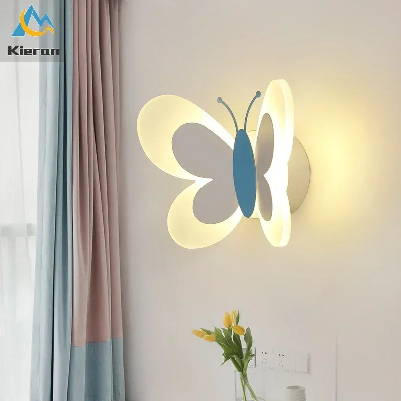 

Nordic Modern Cartoon Butterfly LED Wall Lamp Kids Child Baby Bedroom Study Bedside Wall Light Living Room Decoration Wall Lamps