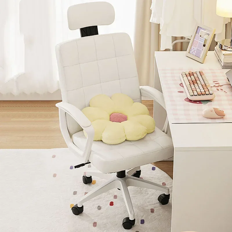 Manija reposacabezas silla De oficina ruedas impermeable cuero blanco silla De oficina diseñador estudio Cadeira De Gamer muebles De oficina