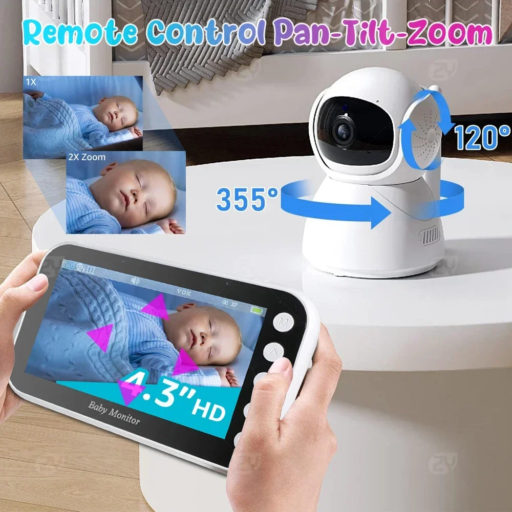 4.3 Inch Video Baby Monitor with Camera PTZ 2000mAh Battery VOX Mode Baby Phone No WiFi Auto Night Vision 2-way Talk Babysitter