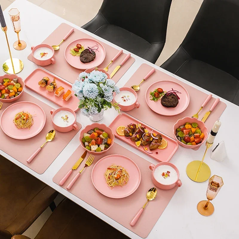 Pink Ceramic Tableware Set Girls Korean Dinner Plate Luxury Items Conjunto De Pratos Para Jantar Completo Kitchen Accessories