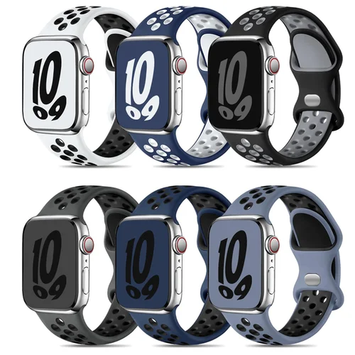 Imagen 1 del producto Correa deportiva para Apple Watch Band 44mm 40mm 42-38-41mm 45 mm pulsera de silicona con orificio de aire iWatch Series 9/8/7 6 SE 5 Ultra 2 49mm