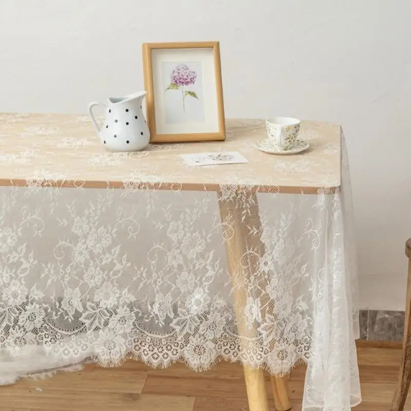 652F Delicate Embroidered Lace Table Cover With Rose Pattern Rustics Celebration Dinner Tabletop Decoration For Valentines