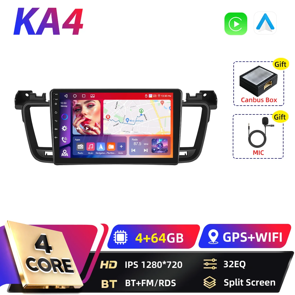Podofo Qualcomm 8-core 2-DIN Android autoradio voor Peugeot 508 2012-2016 met BT, Carplay, FM, Android Auto, WIFI, GPS, RDS en DSP