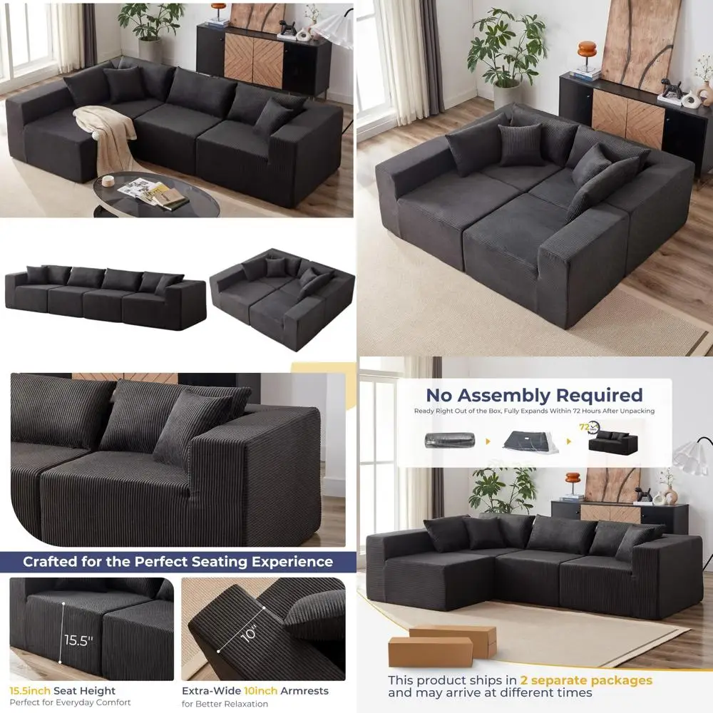 

Memory Foam Cloud Sectional Sofa Bed for Living Room, L-Shaped with Chaise, Comfortable Modular Couch