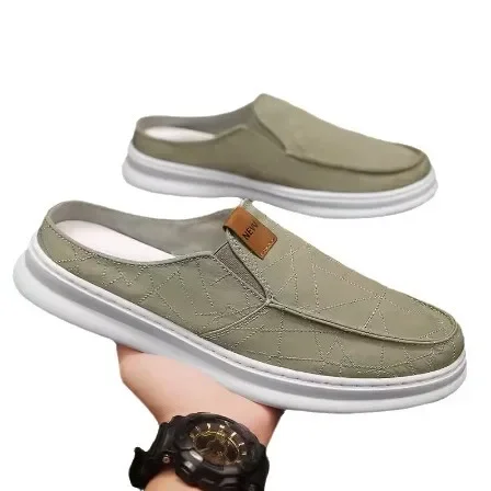 Canvas Shoes for Men in Summer, Breathable Cloth Shoes for Lazy People, One Foot Without Heels, Soft Soles, Casual Half Slippers