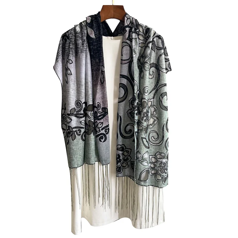 Womens Fashion Scarf Luxury Shawls Tassel Beach Scarf Woman Tassel Cover-ups Wraps Flower Printing Hijab Scarf