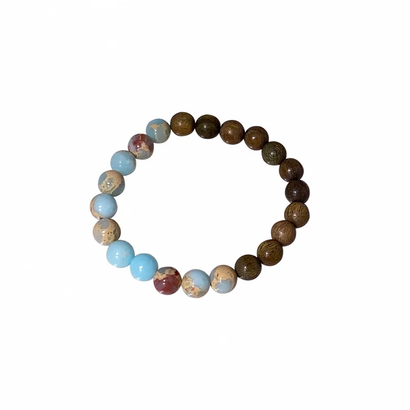 Green Sandalwood and Shoushan Stone Inlaid Sandalwood Bracelet Retro Single Circle Chinese Style Beaded Bracelet Gifts