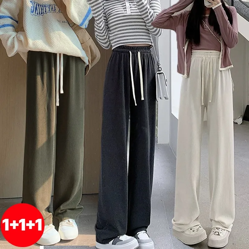 1 + 1 + 1(3 kinds set) Corduroy WId Pants Women Spring Autumn and Autumn Reached Casual Pants LP0645