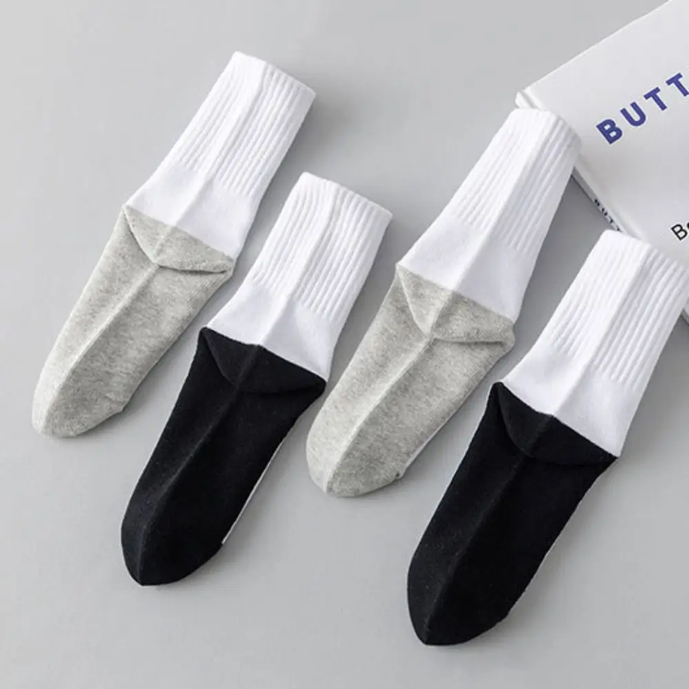 

4/6Pairs Comfortable Simple Men's Mid-calf Socks Hosiery Non-slip Men Tube Socks Patchwork Breathable Sports Sock Summer