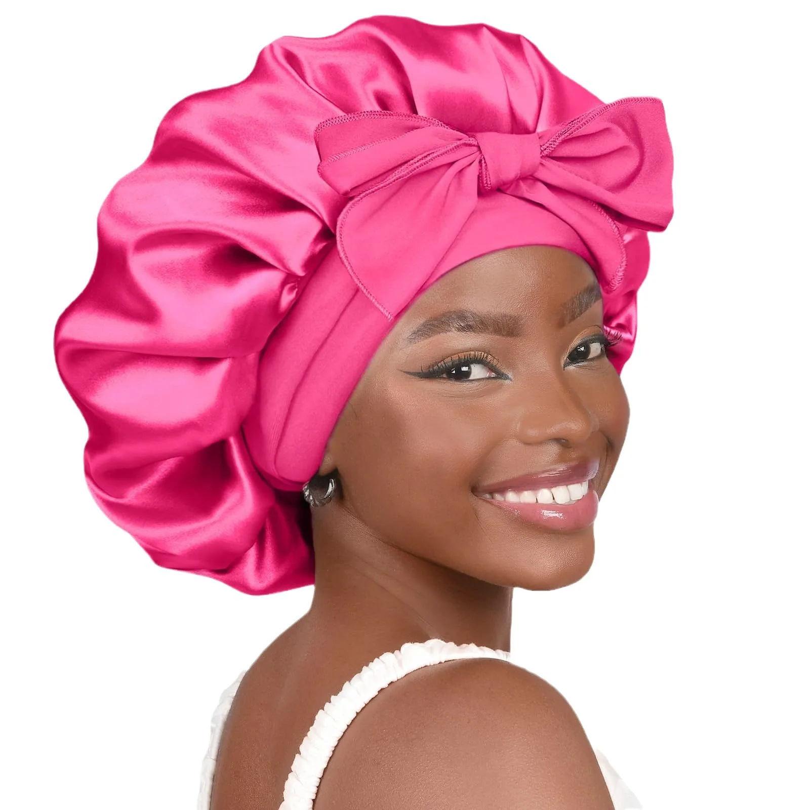 Women Satin Solid Sleeping Hat with Stretchy Tie Band Elastic Night Shower Cap Adjustable Hair Head Cover Bonnet turban