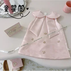 Girls' Sundress Children's Baby Girls' Summer Dress Big Bow Princess Dress Pearl Diamond Dress