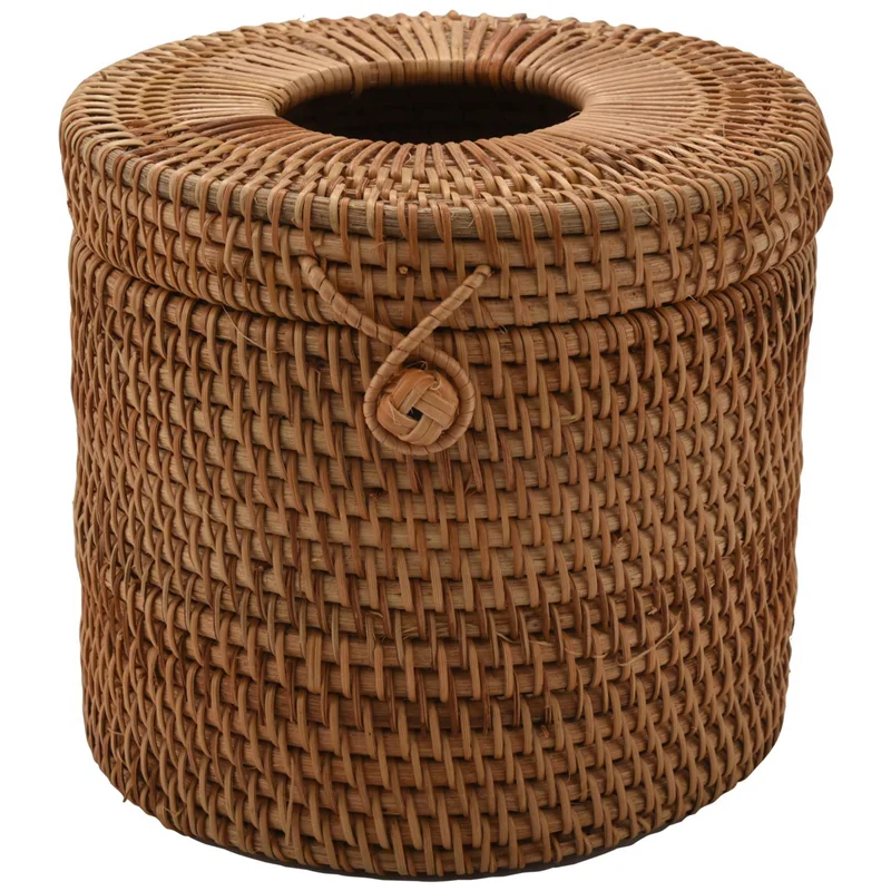 ABGR-5X صندوق مناديل الروطان المستديرة حامل لفائف الكرمة غطاء ورق التواليت موزع للحمام والمنزل والفندق والمكتب