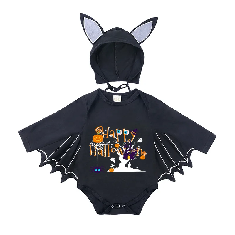 

Halloween Baby Bat Costume Set Long Sleeve Onesie with Bat Wings & Ear Hat Infant Toddler Halloween Themed Outfit