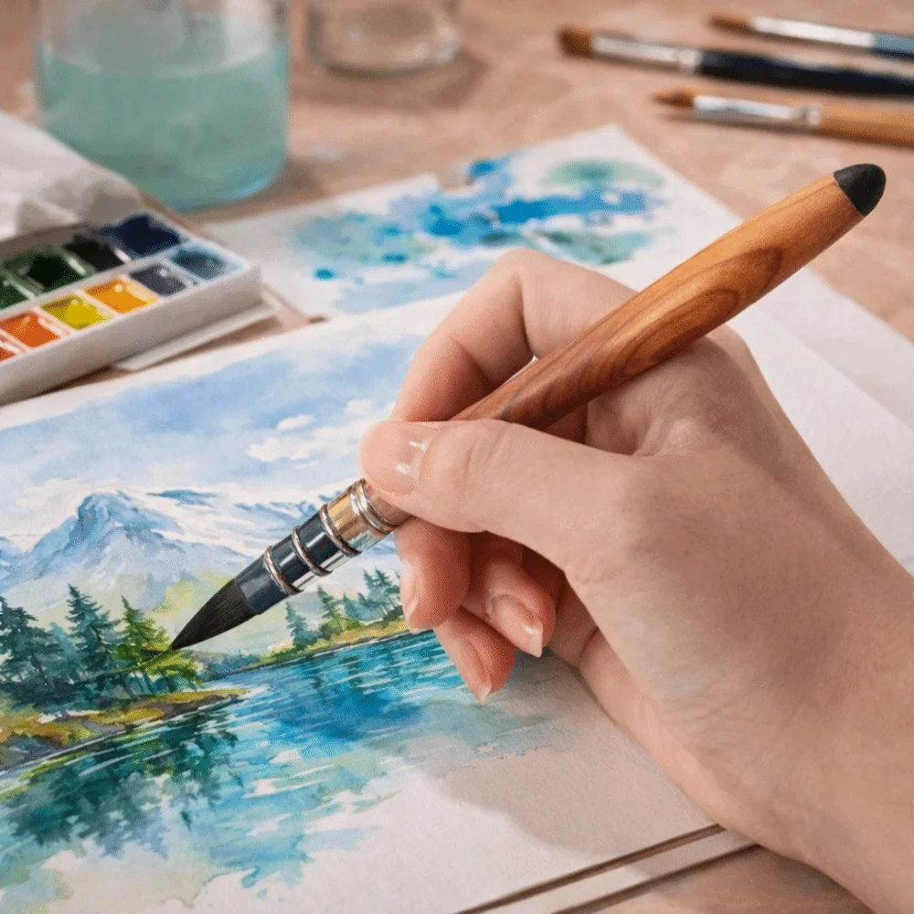 High Quality Art Brush Nylon Fiber Soft Round Tip Watercolor Brush Both Ends Use 2-in-1 Design Edge Hook Line Pen Art Tool