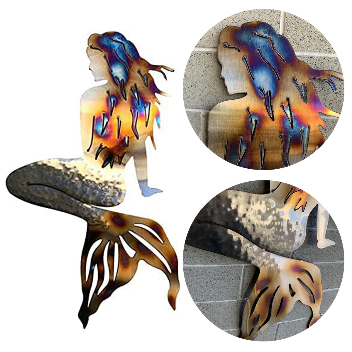 Mermaid Metal Art Wall Decor Wrought Iron Handmade Creative Craft Panels Hanging Decoration for Garden Beach Living Room Art