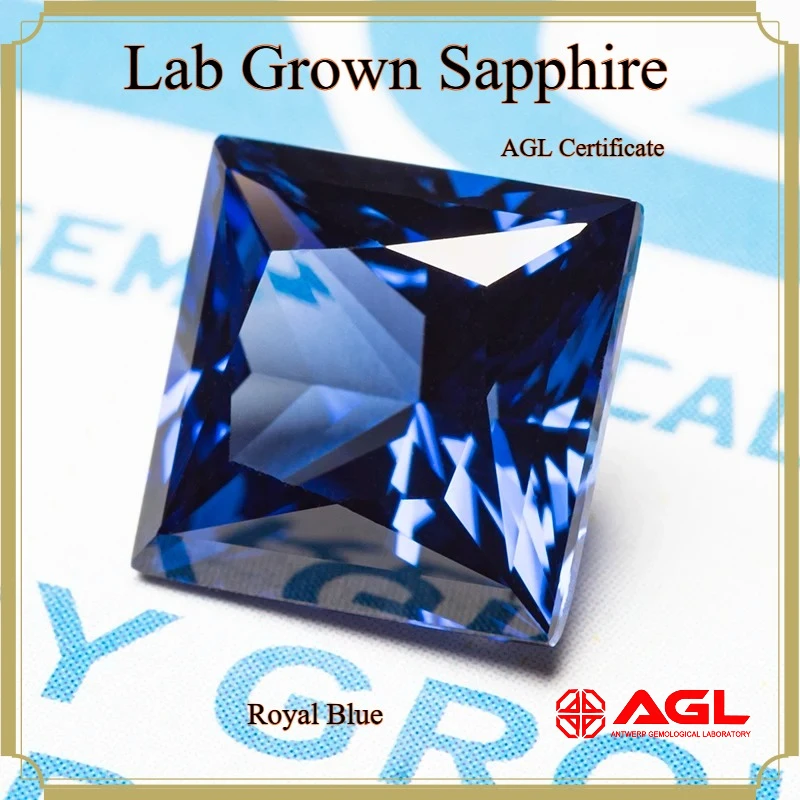 Lab Grown Sapphire Princess Cut Royal blue Loose Gemstone For Jewelry Making