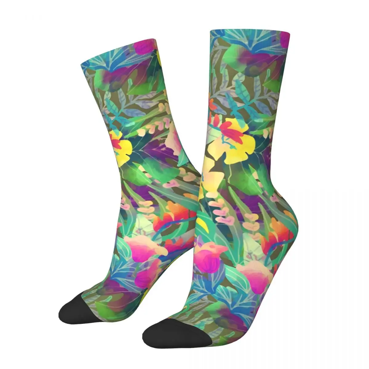 Vintage Exotic Tropical Flowers And Plants Men's compression Socks Unisex Harajuku Pattern Printed Novelty Crew Sock