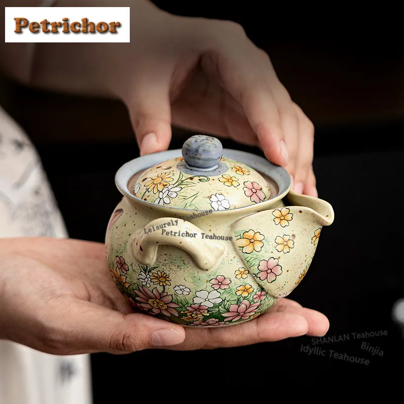 

Ручной чайник с карамельной глазурью и цветком, 200 мл, винтажный чайник для заварки чая, домашний чайник для заваривания чая с фильтром, посуда для напитков, подарок, ремесло