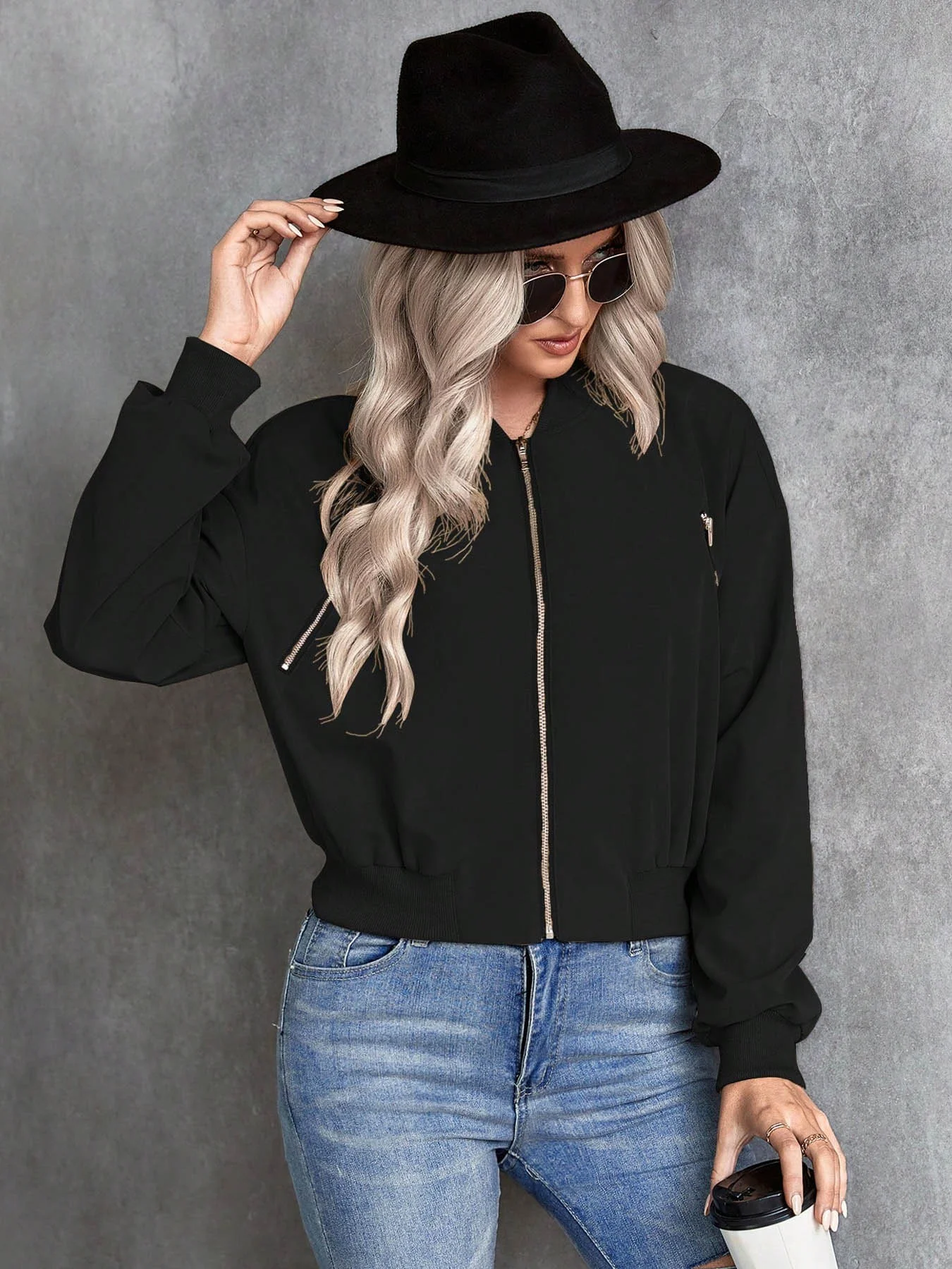 

Женская однотонная куртка-бомбер на молнии, повседневная верхняя одежда с бейсбольным воротником и длинными рукавами для повседневной носки, женская одежда для всех сезонов