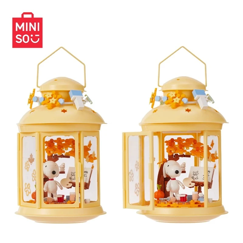 MINISO Snoopy klocki do budowy świecznik atmosfera seria lamp ozdoby animacja model peryferyjny zabawki do składania dla dzieci