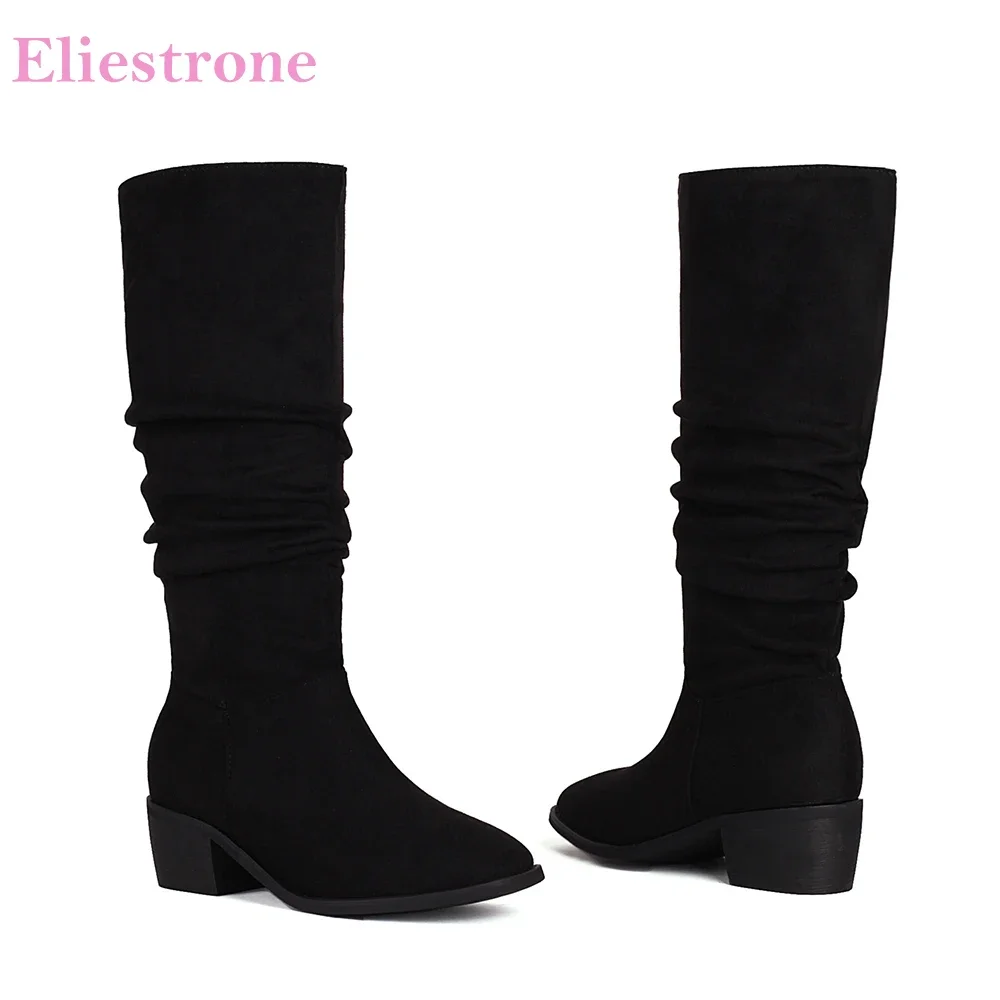 

Новые зимние элегантные коричневые черные женские ботинки до середины икры, пикантные женские туфли на высоком квадратном каблуке, маленькие большие размеры 33, 12, 43 46 48