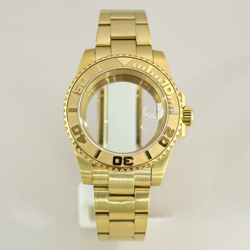 

PVD Gold 40mm NH35 Watch Case Brushed Strap Sapphire Glass For Yacht NH35 NH36 NH34 Miyota8215 8205 Eta2824 Movement 28.5mm Dial