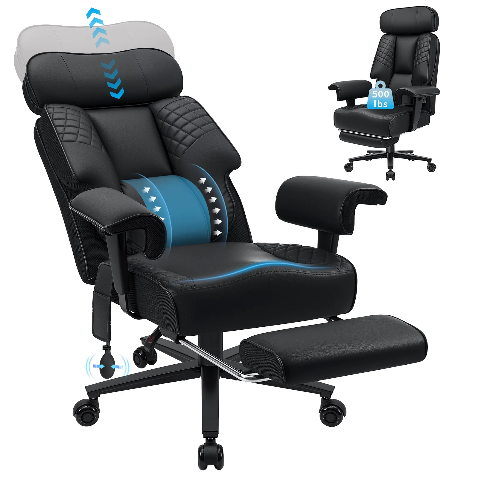 Sedia da gaming ergonomica da 500 libbre, sedia da ufficio con poggiapiedi e supporto lombare, con poggiatesta regolabile e schienale reclinabile.
