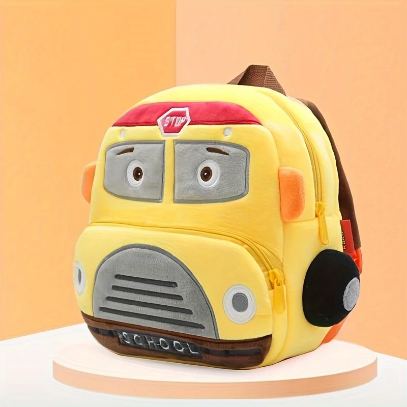 Preschool Toddler Plush Truck Car Bus Excavator Backpack,Cute Plush 3D Cartoon Car Preschool Kindergarten Truck Mini Schoolbag