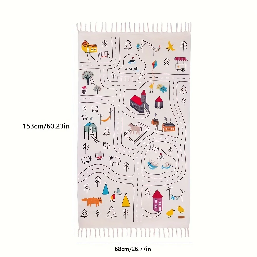 1 Pcs Children's Cartoon Graffiti Tassel Floor Mat, Cozy, for Children's Room Decoration Activity Carpet Bedside Blanket