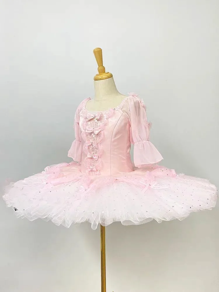 Vestido tutu boneca fada com flor, vestido de balé para desempenho, cores doces, fada