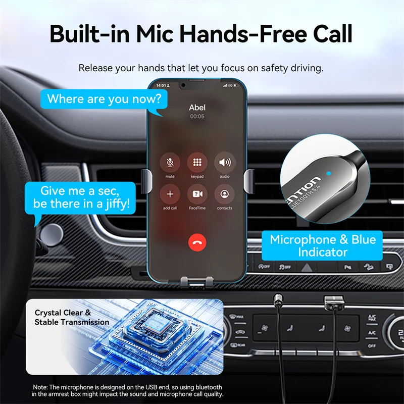 Vention Adattatore Aux Bluetooth 5.4 Ricevitore Bluetooth per auto wireless da USB a jack da 3,5 mm Audio Musica Microfono Vivavoce per altoparlante per auto