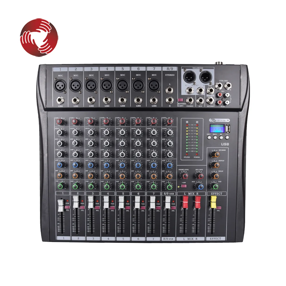 Professional 8-channel audio mixer with USB inputs