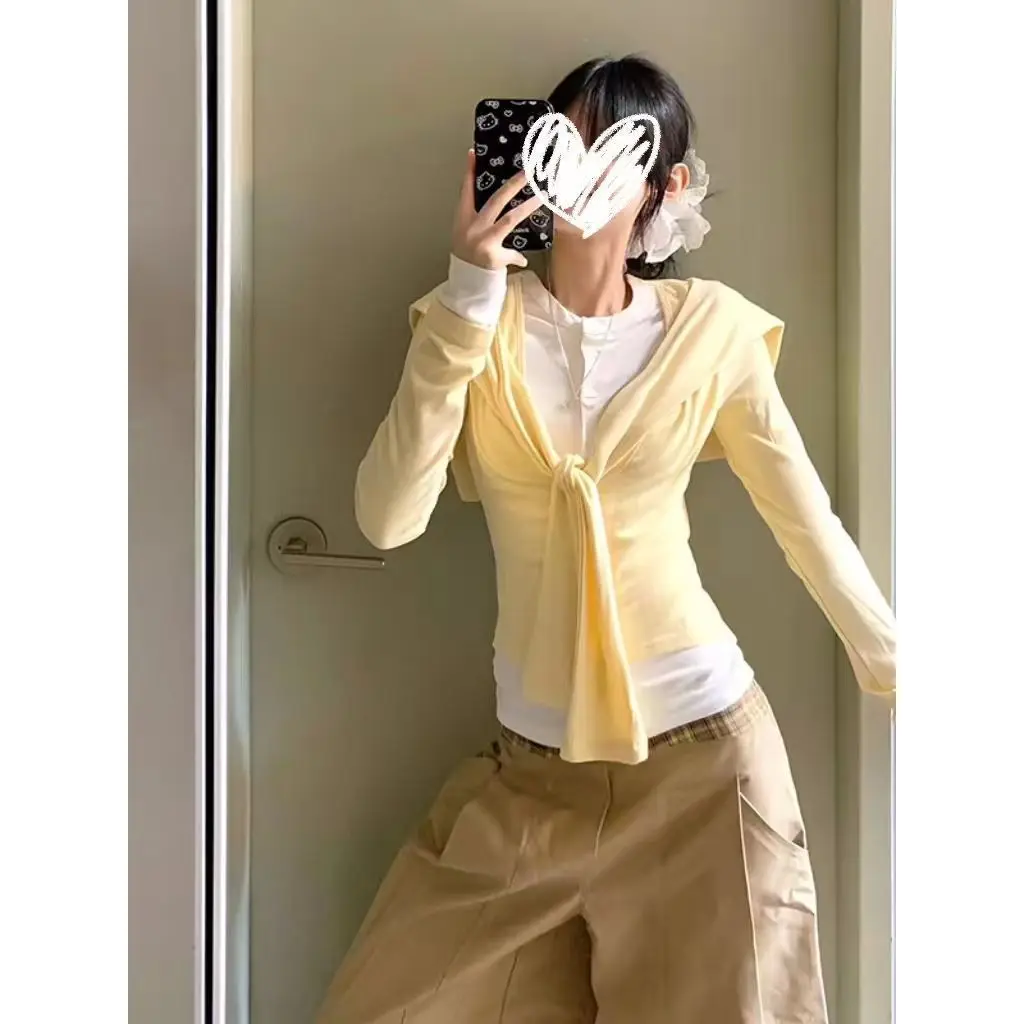 Dopamine Yellow Shoulder Long Sleeve T-Shirt Women's Early Autumn Slimming Versatile Top Korean Style Comfortable Modal Fabric