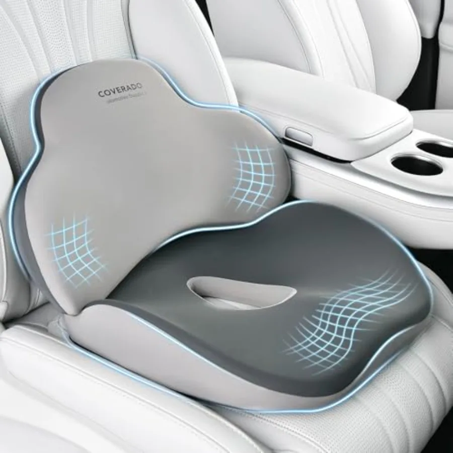 

Car Seat Cushion and Lumbar Support Pillow Memory Foam Ergonomic Back Support Driving Seat Cushion for Sciatica Tailbone Back P