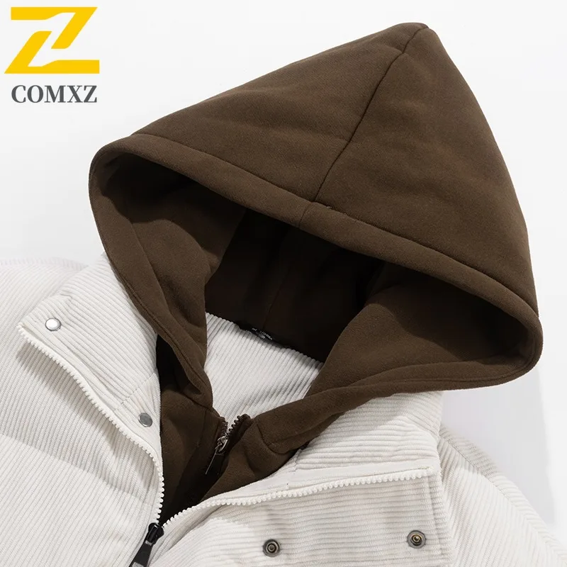 COMXZ الرجال القطن وسادة مبطنة إلكتروني طباعة مقنعين الكورية بلون الشارع ثلجي الشتاء الحشو المشي لمسافات طويلة الحد الأدنى باركر معطف