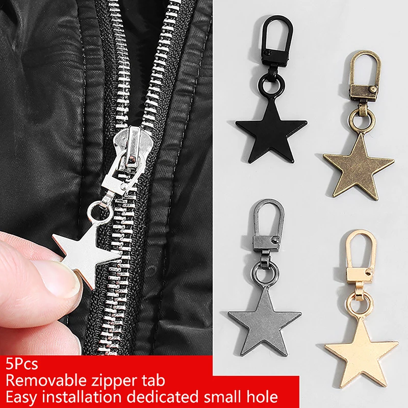 5PCS Sewing Zippers Puller Head Star Shape Detachable Metal Zipper Slider Repair Kits For Bags Backpack Coat Zipper Pull Tab