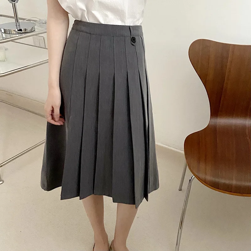 

Y2k Fashion Brand Trend All-match Vintage High Waist A-line Skirt Elegant Women's Striped Casual Mid Length Suit Pleated Skirts