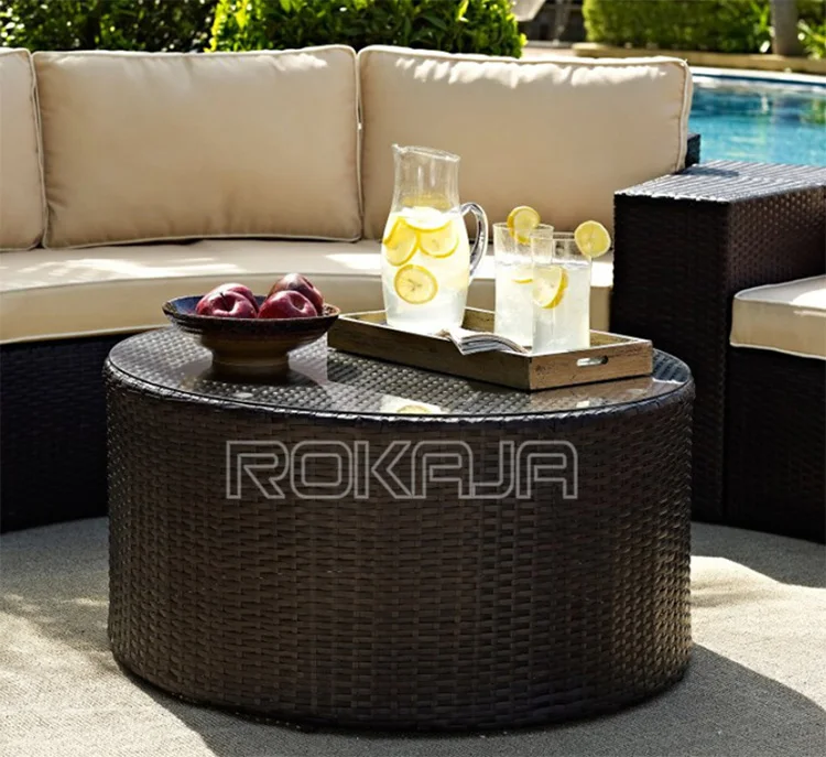 Semicircle Shaped Design Outdoor Patio Sofa Rattan,Swimming Pool Sofa And Coffee Table Furniture Combination