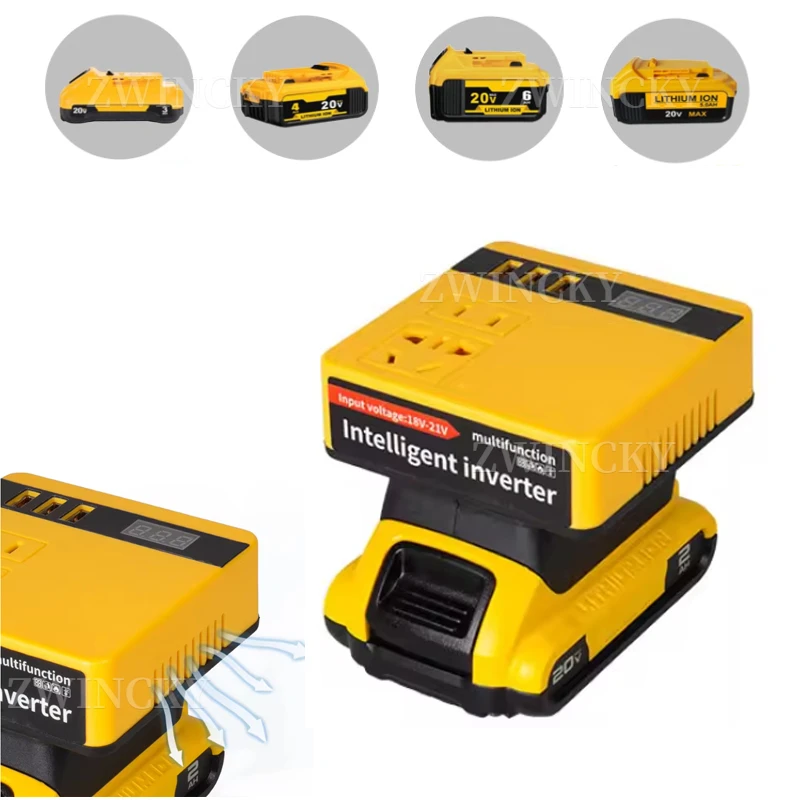 Power Inverter for Dewalt 20V Battery Inverter to AC 220V Portable Power Station Generator Charger Adapter with Current Display