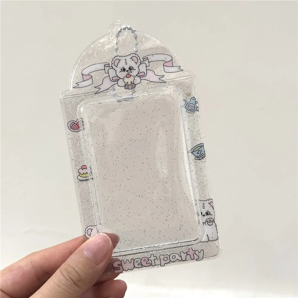 Glitter Transparent Photo Sleeve Cute 3 Inch Photocard Holder Ins Idol Photo Card Holder Pendant Clear Photo Holder Protector