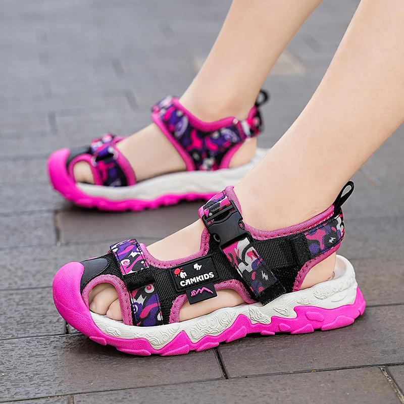 

Summer Childen's Boys Girl's Sandals Leather Closed-toe Comfortable High Quality Outdoor Beach Shoes for Kids Girls Size 28-38