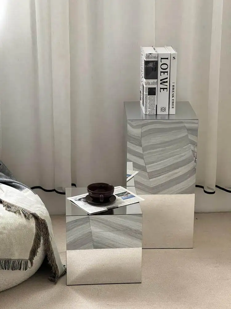 Acrylic mirror square coffee table side table simple light luxury bedside table