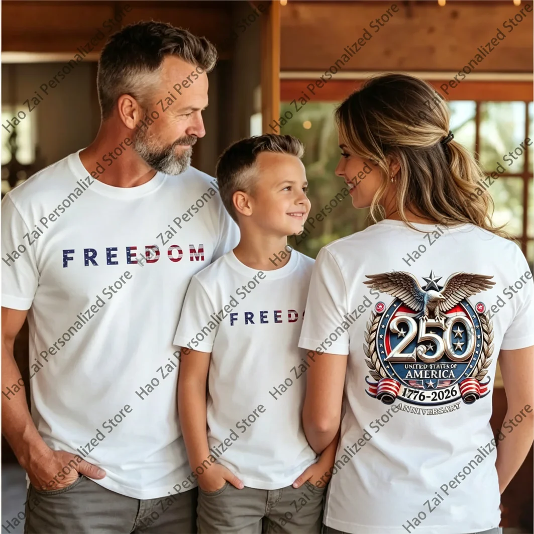 250. Jahrestag der USA Independence Edition: Kurzarm-T-Shirts für Kinder und Erwachsene – Paar- und Familiensets mit lockerer Passform