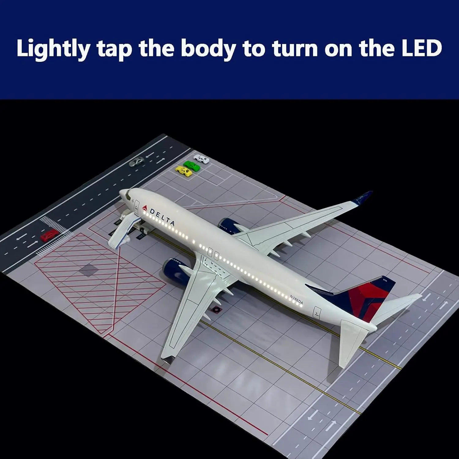 B737 Airplane Model 1:85 Scale Delta Airways 737 47cm Stand with LED Lights Highly Simulated Resin Material Aviation Plane