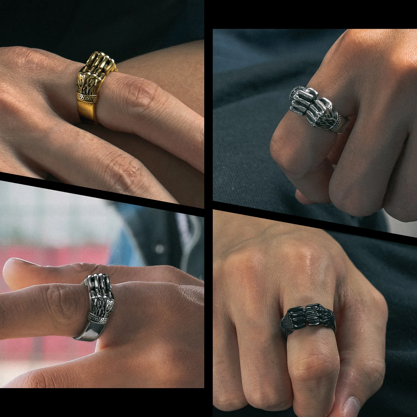 U7 Stainless Steel Fist Bump Rings for Man Woman Size 7-14 3D Boxing Hand Fist-bump Masculine Trendy Punk Hip Hop Jewelry Gift