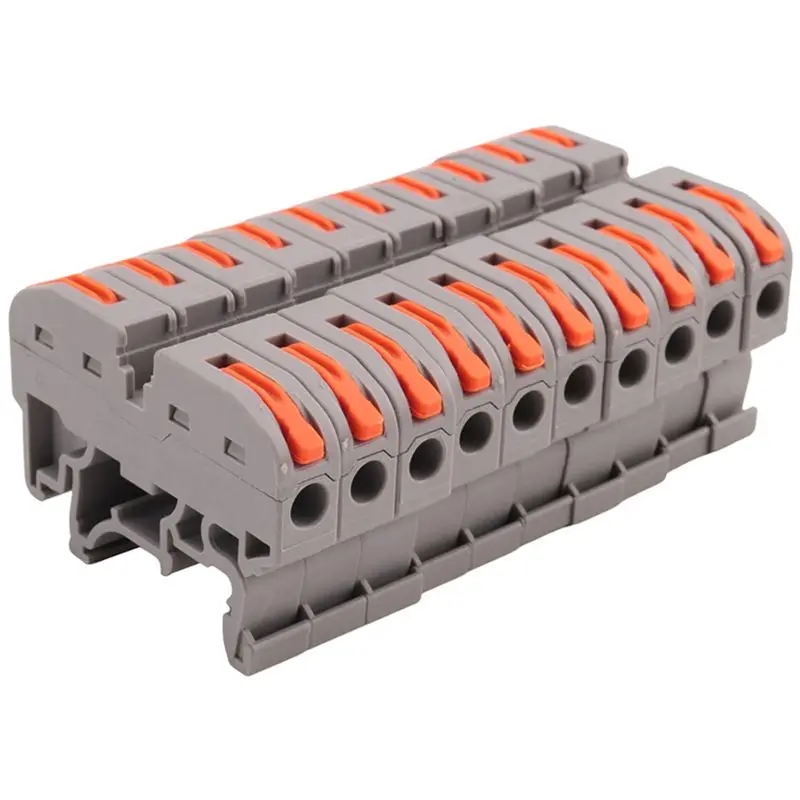 60X DIN Rail Terminal Blocks Kit, With Universal Compact Connectors, Connection Bar, Marker Strip, Screws, 28-12 AWG-AT64