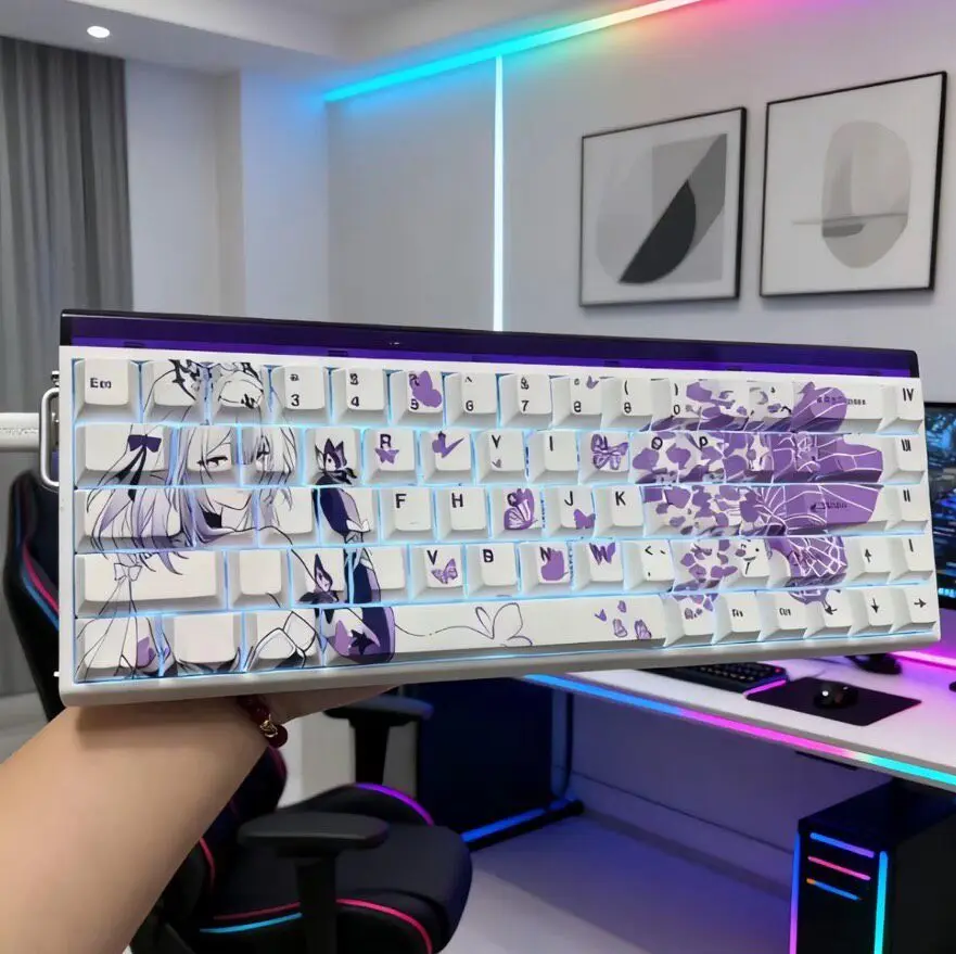 Custom Ether Butterfly Aesthetic Keycap Set, Promotional Grade Anime PBT 5-Side Dye Sublimation Cherry Profile Gift