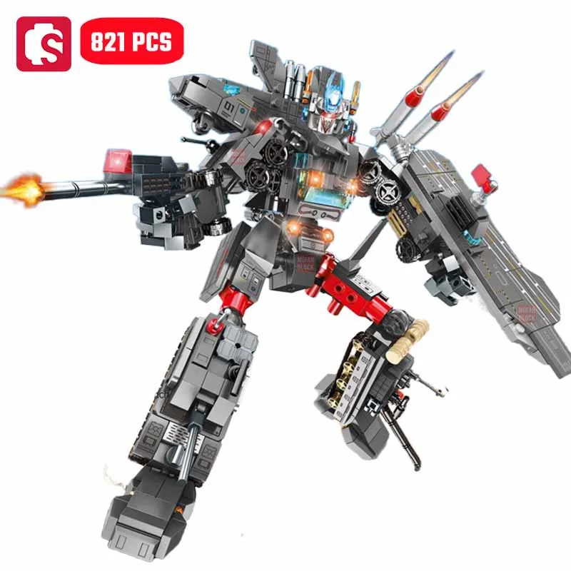 SEMBO 821pcs Storm Assault Guard Combined Transforming Mecha Assemblage Building Blocks Kits MOC Aircraft Tank Models Toys Gifts